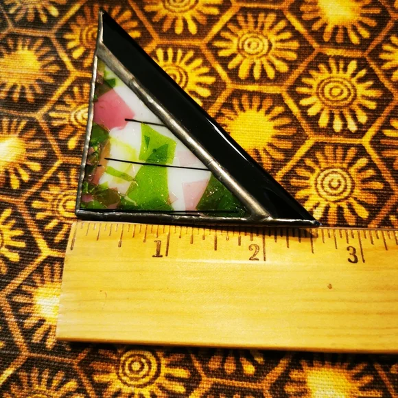 Artisan Created Fused Glass Triangular Brooch Pin - Picture 13 of 14